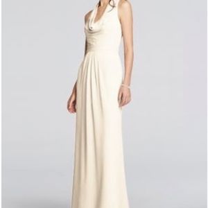David's Bridal cowl long chiffon bridesmaid dress